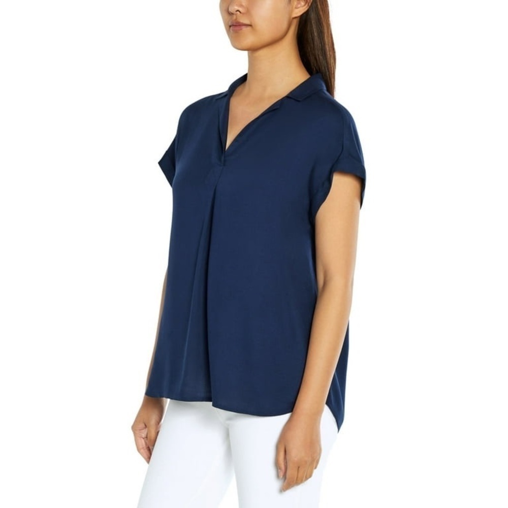 GAP Women's Short Sleeve Popover Blouse V-neck Navy Blue Viskose Size M